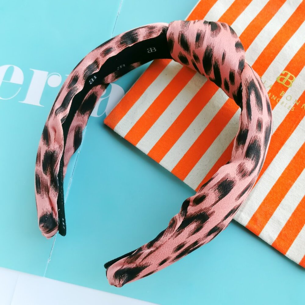 Alicia Bonnie On The Prowl Knotted Headband - Pink Leopard Blush Silk